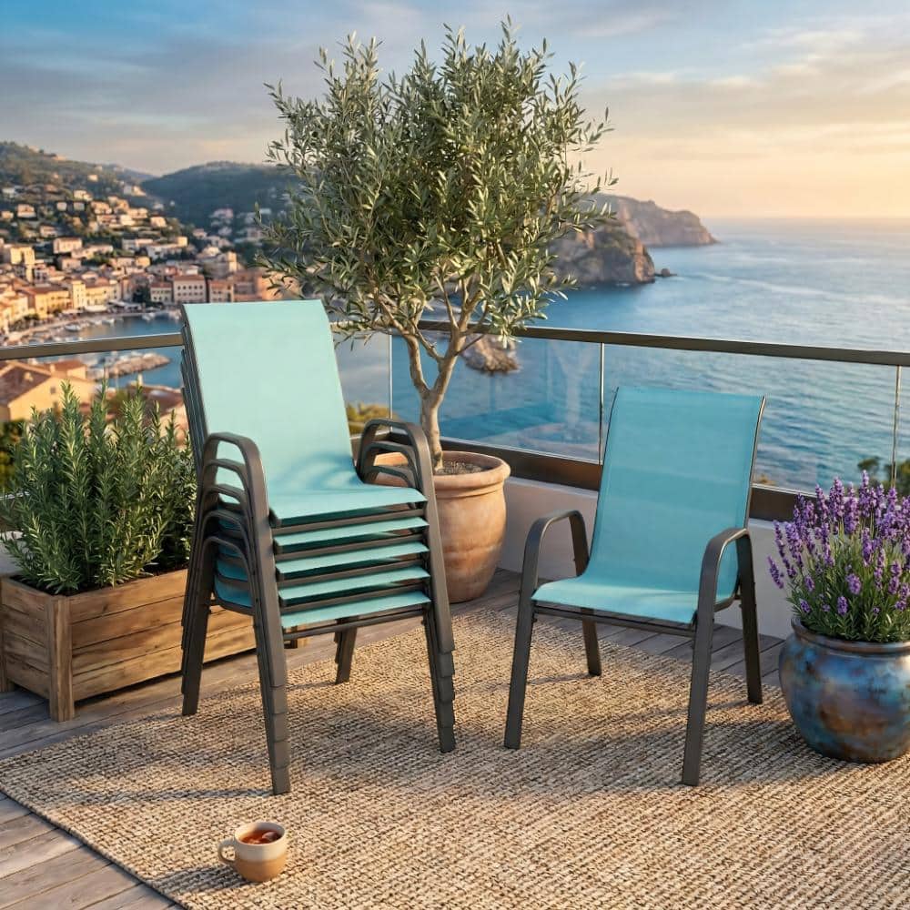AUTMOON Outdoor Patio Chairs Set of 6, Stackable Dining Chairs All ...