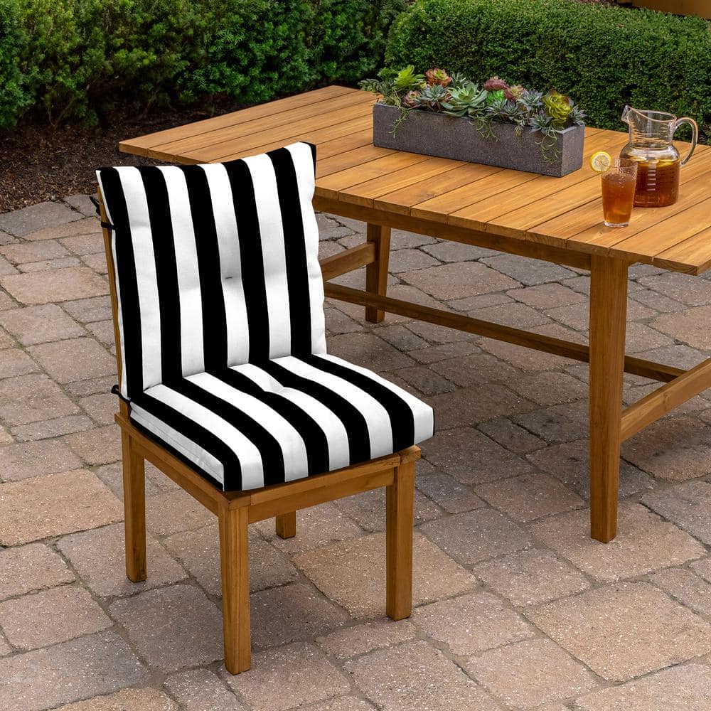 Black and White Striped Polyester Dining Chair Cushions, Set of 2