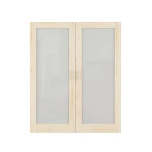 72in. x 80 in. 1-Lite Frosted Glass Unfinish Pine Solid Wood French Door without Jamb Double Door Slab with Ball Catch