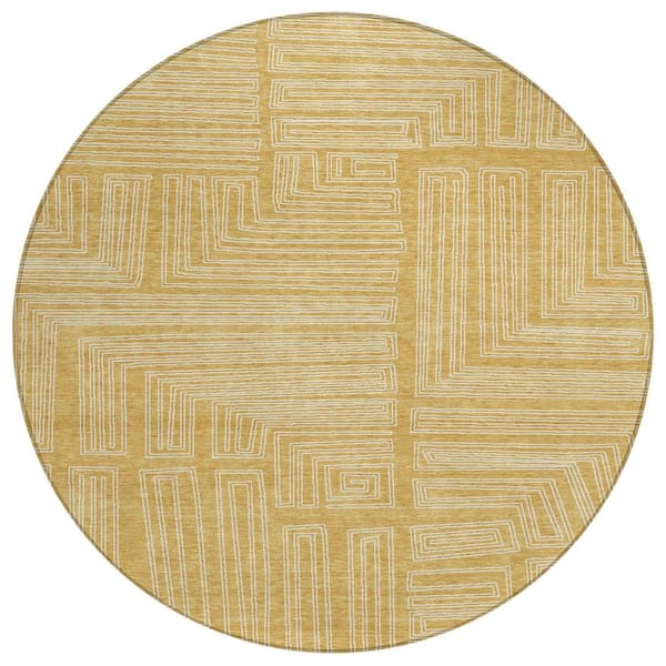 Chantille Machine Washable Indoor/Outdoor Abstract ACN1045 Gold 8 ft. x 8 ft. Area Rug