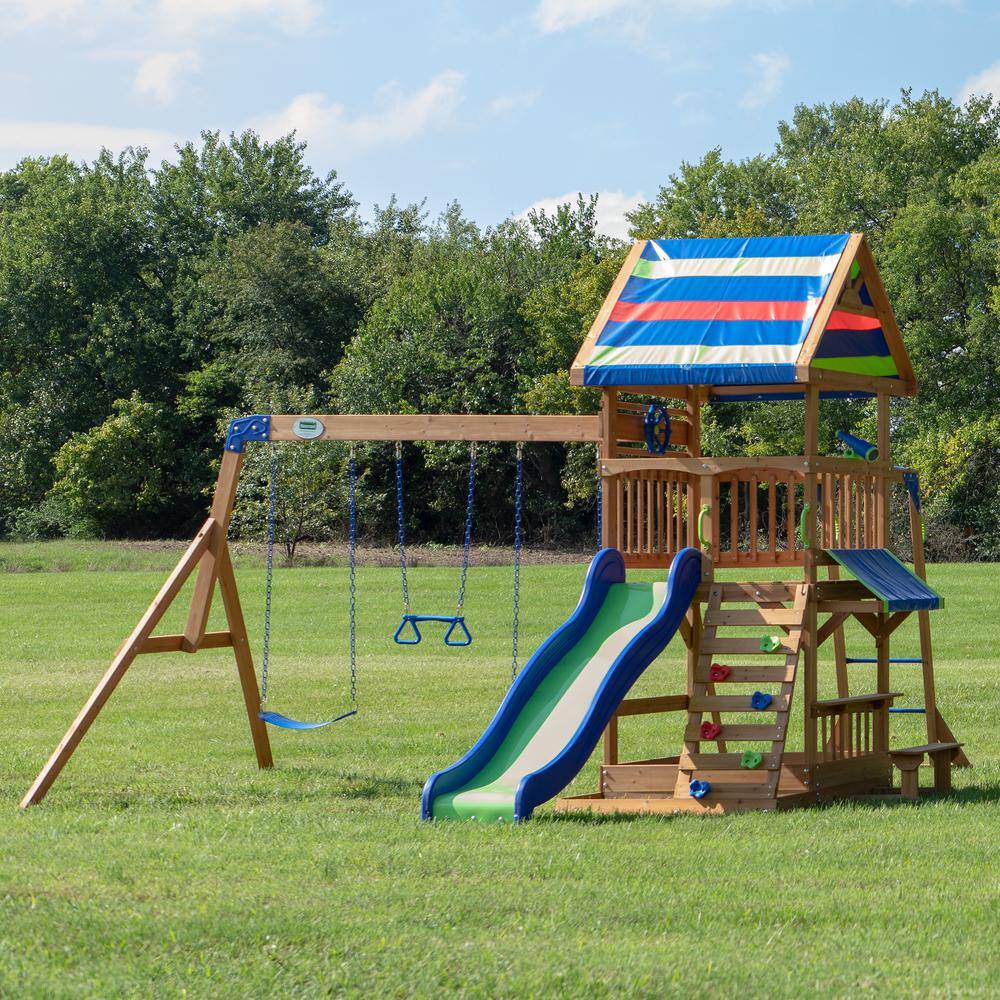 Colorful Wooden Outdoor Playset with Slide and Swings
