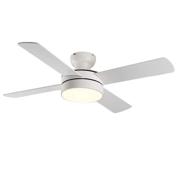 44 in. Modern White Indoor Flush Mount Ceiling Fan with Remote Low Profile Hugger LED Ceiling Fan for Bedroom