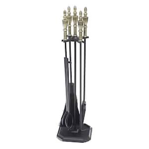 30.5 in. Tall 5-Piece Antique Brass and Black Westford Fireplace Tool Set