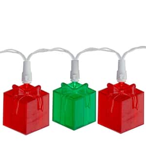 Set of 20 Red and Green LED Present Novelty Christmas Lights in White Wire