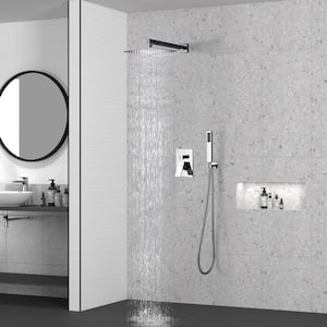1-Spray Patterns with 10 in. Wall Mount Dual Shower Heads with Hand Shower Faucet in Chrome (Valve Included)