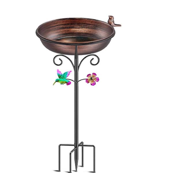 11.8 in. Dia Copper Bird Baths for Outdoors, Freestanding Bird Baths with Metal Stake Stand