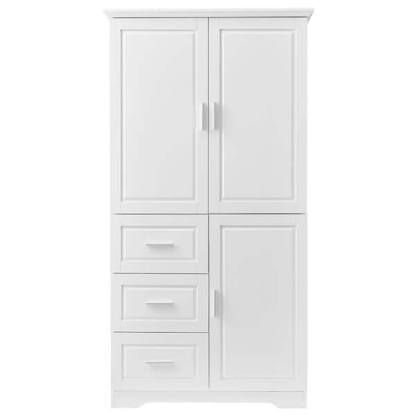 Anky 32.6 in. W x 19.6 in. D x 62.2 in. H White MDF Freestanding Bathroom Storage Linen Cabinet