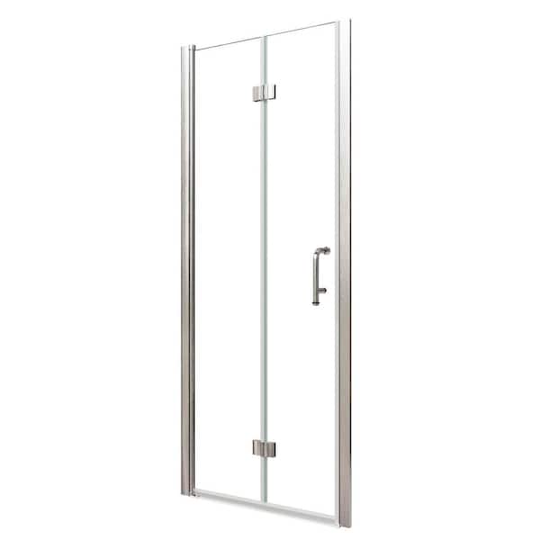 30-32 in. W x 72 in. H Bifold Semi-Frameless Shower Door in Brushed Nickel with 1/4 in. Clear Glass