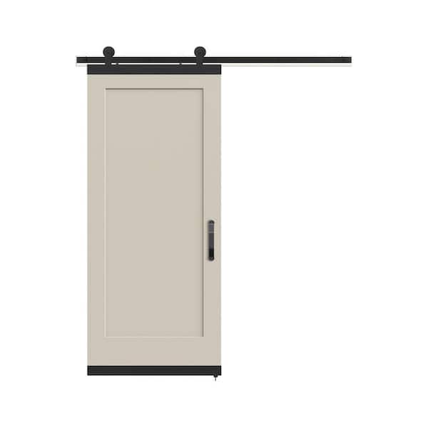 36 in. x 84 in. Madison Primed Smooth Molded Composite MDF Barn Door with Rustic Hardware