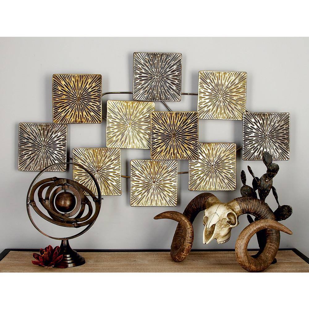 Gold and Bronze Textured Metal Sunburst Wall Sculpture