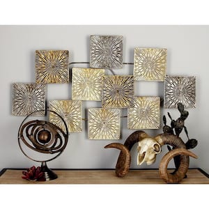 43 in. x  24 in. Metal Gold Carved Sunburst Wall Decor