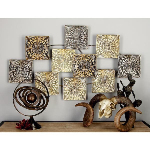 43 in. x  24 in. Metal Gold Carved Sunburst Wall Decor