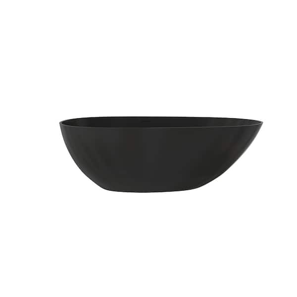 Oeno 67 in. x 33 in. Extra Wide Stone Resin Freestanding Soaking Bathtub in Black