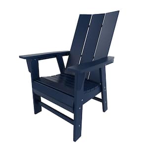 Shoreside Outdoor Patio Fade Resistant HDPE Plastic Adirondack Style Dining Chair with Arms in Navy Blue