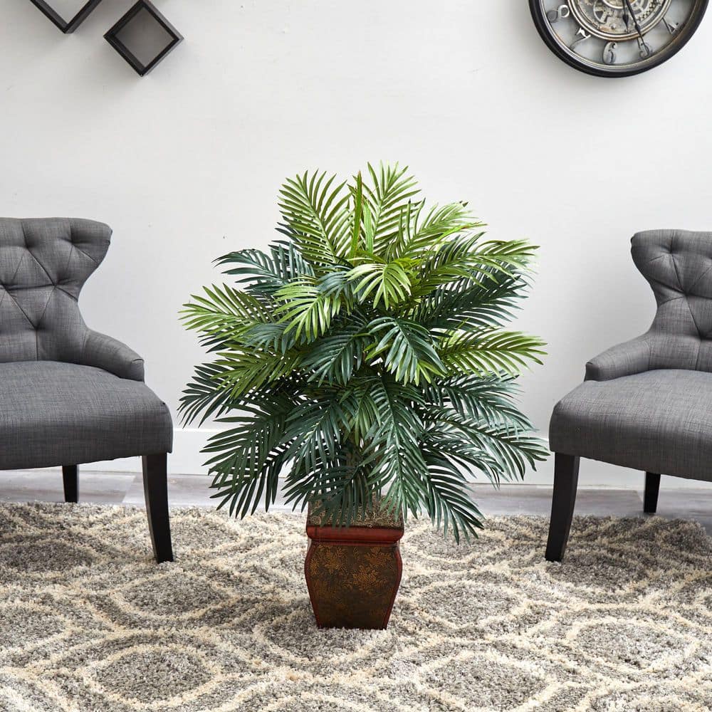 Nearly Natural Green Silk Areca Palm in Decorative Planter
