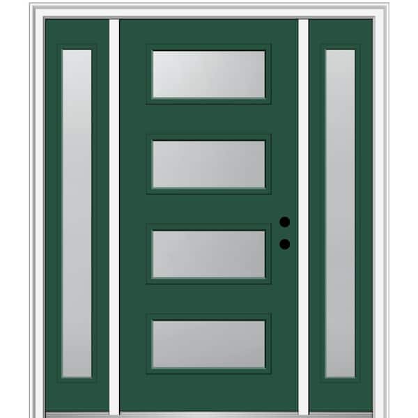 MMI Door 64.5 in. x 81.75 in. Celeste Left-Hand Inswing 4-Lite Frosted Painted Fiberglass Smooth Prehung Front Door w/ Sidelites