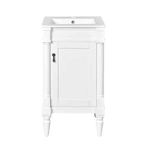 18 in. Freestanding White Bath Vanity with White Ceramic Top Unassembled
