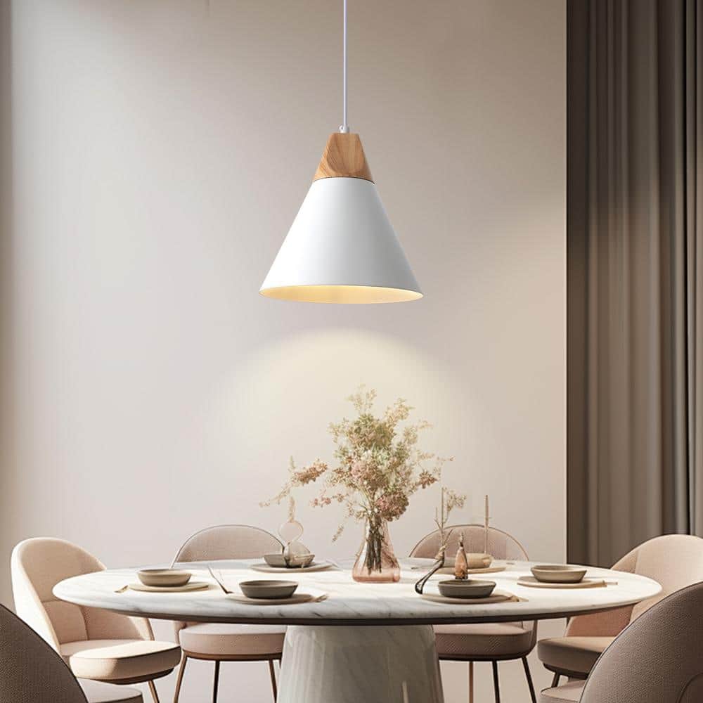 1-Light White Modern Industrial Metal Cone Shade Hanging Pendant Light with No Bulbs Included price history on PriceWatchPro