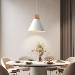 1-Light White Modern Industrial Metal Cone Shade Hanging Pendant Light with No Bulbs Included