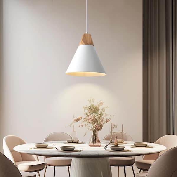 ZJVAIVE 1-Light White Modern Industrial Metal Cone Shade Hanging Pendant Light with No Bulbs Included