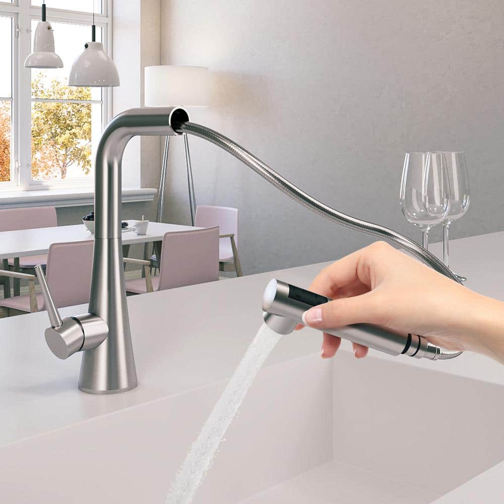 Brushed Nickel Single Handle Pull-Out Spray Kitchen Faucet