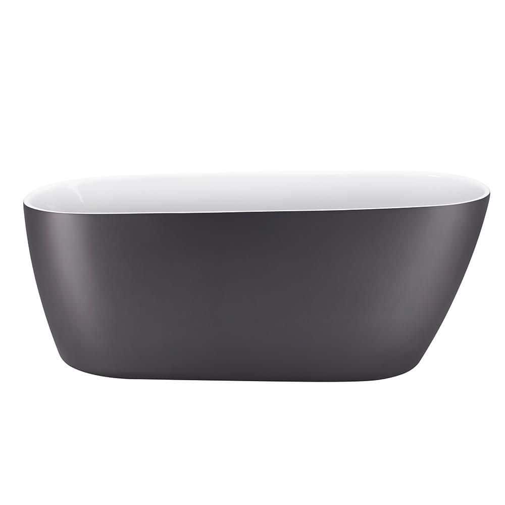 59 in. Acrylic Freestanding Flatbottom Non-Whirlpool Bathtub in Gray