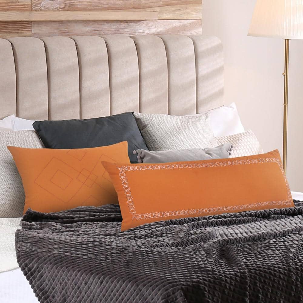 Cinnamon Embroidered Border Rectangular Lumbar Pillow, 14" x 36"