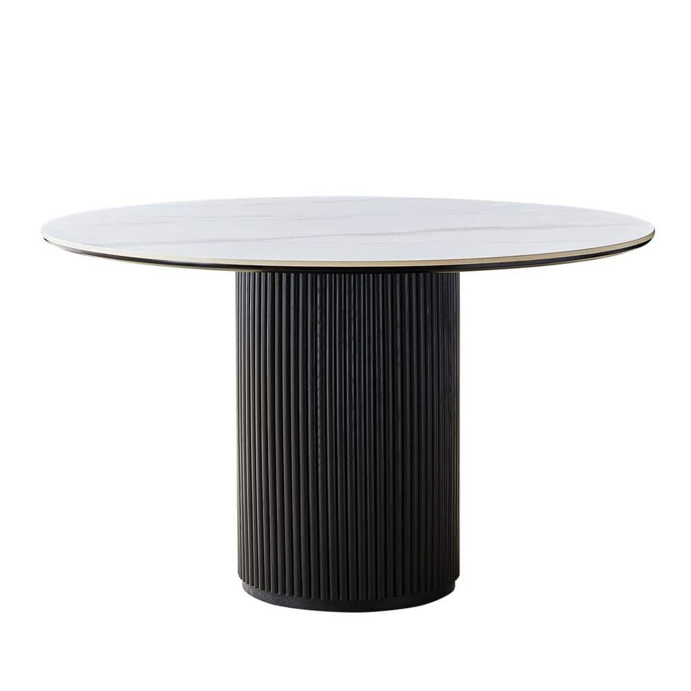 Monland Modern Round White Sintered Stone Tabletop 51.18 in. Carbon ...