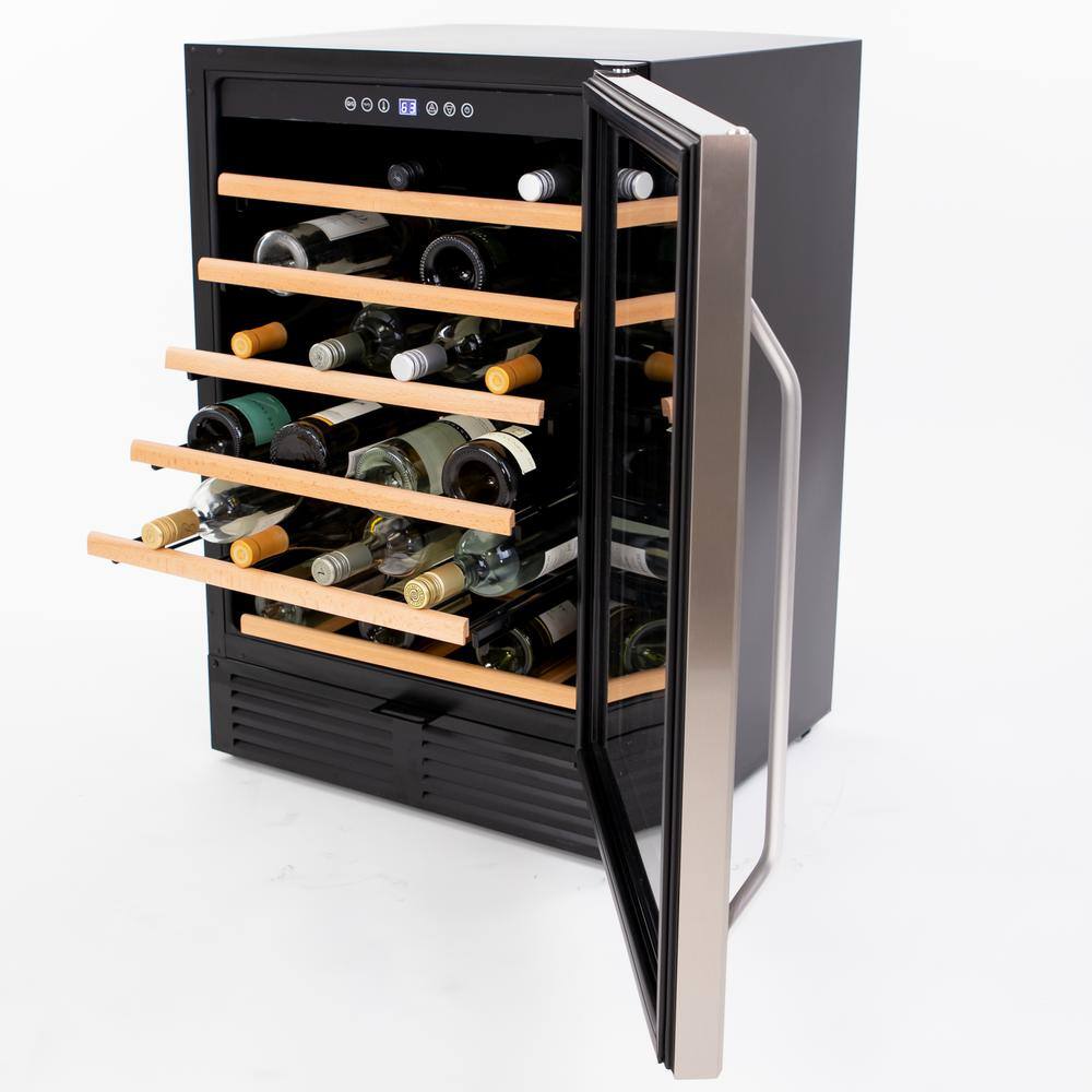 50-Bottle Black and Stainless Steel Freestanding Wine Cooler with Glass Door