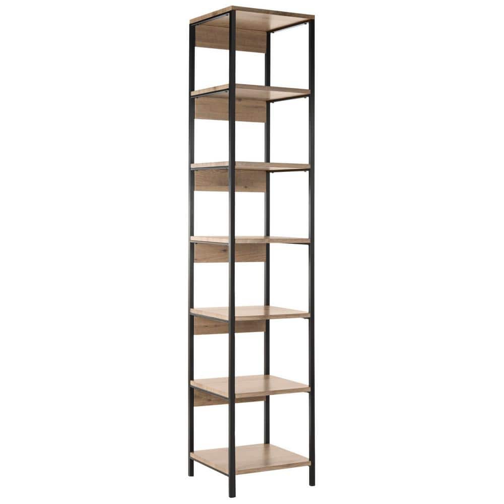 Transitional Oak & Black Iron 7-Tier Etagere - 79"