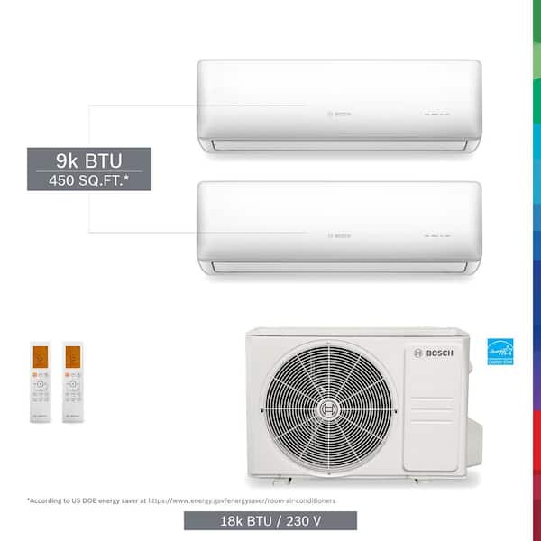 Bosch Pro Pack Gen2 Plus 2-Zone 18,000 BTU 1.5 Ton Ductless Mini Split Air Conditioner with Heat Pump 230-Volt