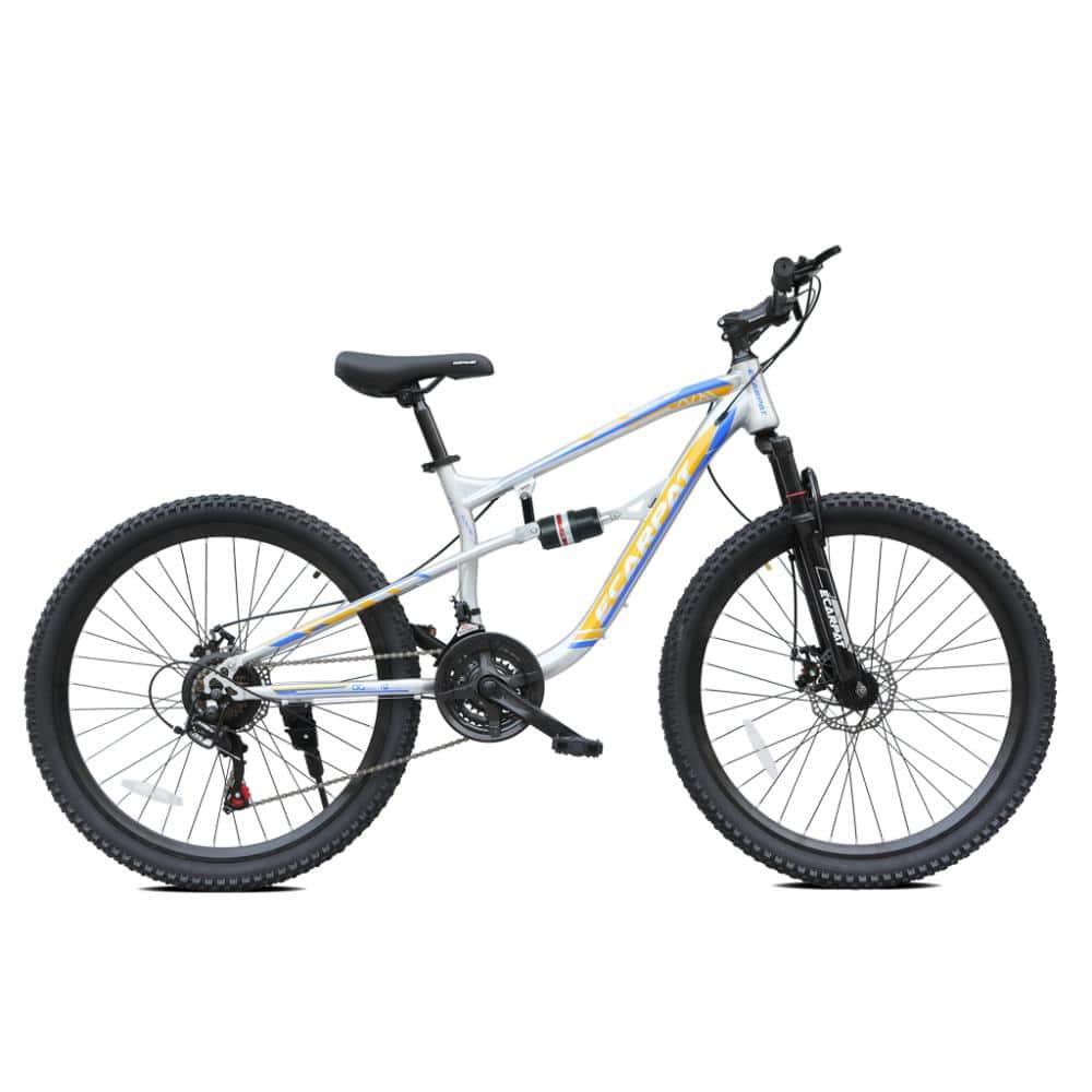 Ridstar 24 in. 21-Speed Silver Mountain Bike with Dual Disc Brakes Carbon Steel Frame for Teens and Adults