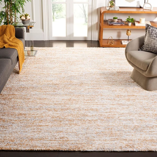 Berber Shag 10 ft. x 14 ft. Ivory/Light Gold 2-Toned Solid Area Rug