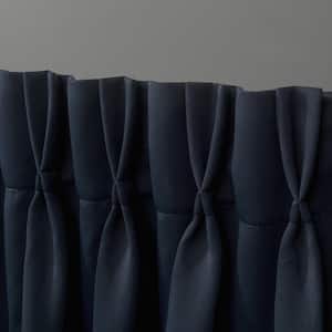 Peacoat Blue Sateen Solid 30 in. W x 63 in. L Noise Cancelling Thermal Pinch Pleat Blackout Curtain (Set of 2)