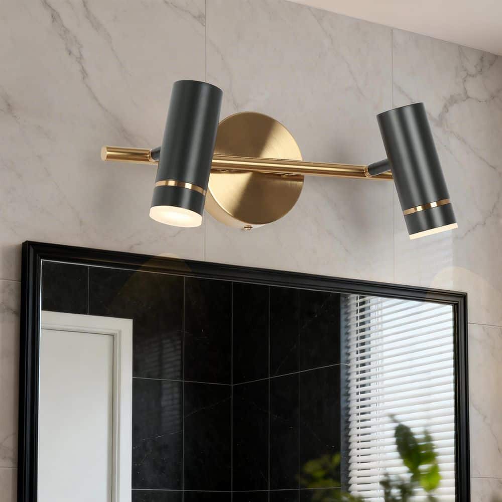 16 in. 2-Light Black LED Vanity Light Modern Industrial DIY Wall Sconce Plated Brass Wall Lighting for Bathroom Entryway price history on PriceWatchPro