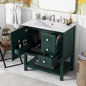 Victoria 18 in. W Freestanding Modern Design Single Sink Bath Vanity in Green with White Ceramic Top