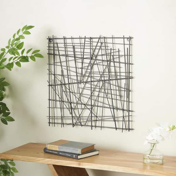 Litton Lane 20 in. x 20 in. Black Overlapping Sticks Abstract Wall Metal Work