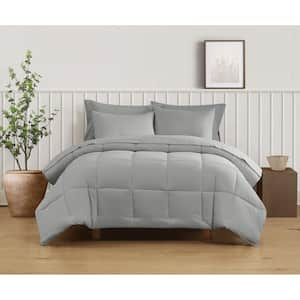 Green Solid Recycled Microfiber Grey King 3 Piece Comforter Set