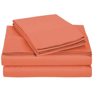 Monroe Solid 4-Piece Microfiber Salmon Queen Sheet Set