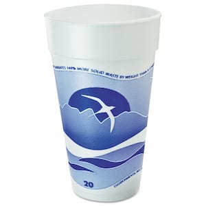 Horizon 20 oz. Blueberry/White Disposable Foam Cups, Hot/Cold Drinks, Printed, 25/Bag, 20 Bags/Carton