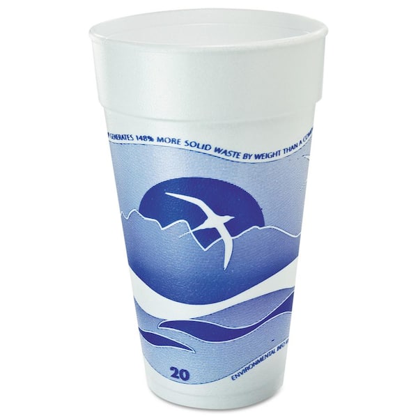 DART Horizon 20 oz. Blueberry/White Disposable Foam Cups, Hot/Cold Drinks, Printed, 25/Bag, 20 Bags/Carton
