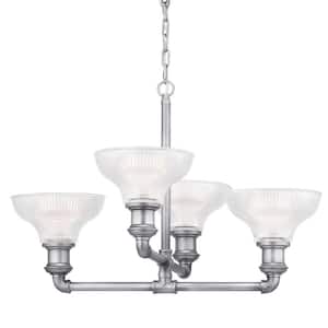 Foxcroft 4-Light Antique Nickel Chandelier with Clear Prismatic Glass Shades