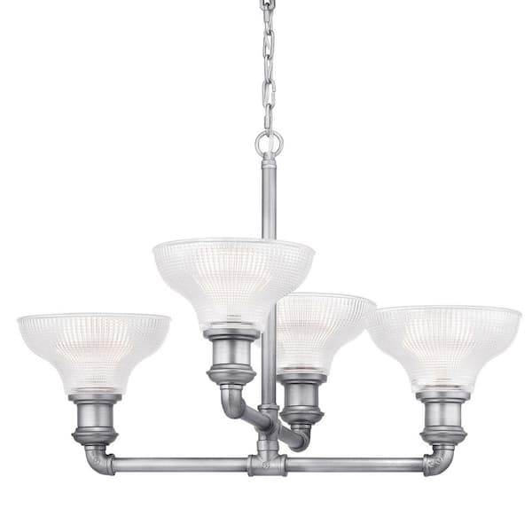 Home Decorators Collection Foxcroft 4-Light Antique Nickel Chandelier with Clear Prismatic Glass Shades