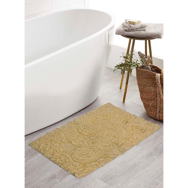 HOME WEAVERS INC Bell Flower Collection 100% Cotton Tufted Bath Rugs, 21 in. x34 in. Rectangle, Yellow