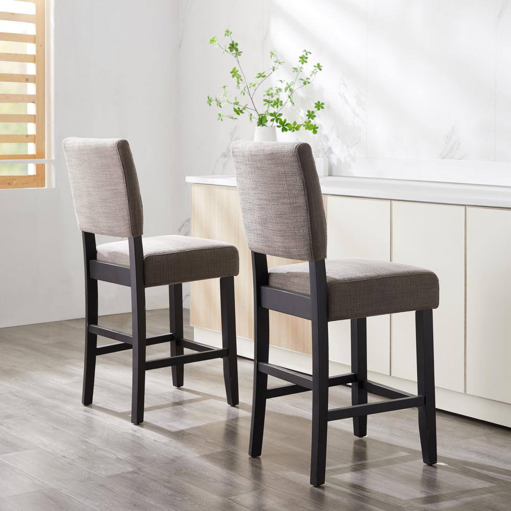 Black and Gray Upholstered Counter Height Stools with Wood Base, Set of 2