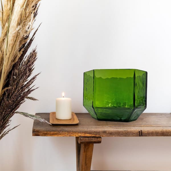 Green 4 in. Geometric Glass Vase
