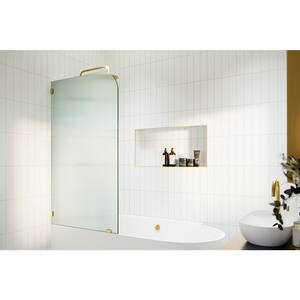 Aurora 34 in. W x 58.25 in. H Left-Hand Single Fixed Frameless Radius Tub Door in Satin Brass with Fluted Glass