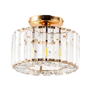 10 in. 1-Light Rose Gold Modern Semi-Flush Mount with Crystal Shade and No Bulbs Included