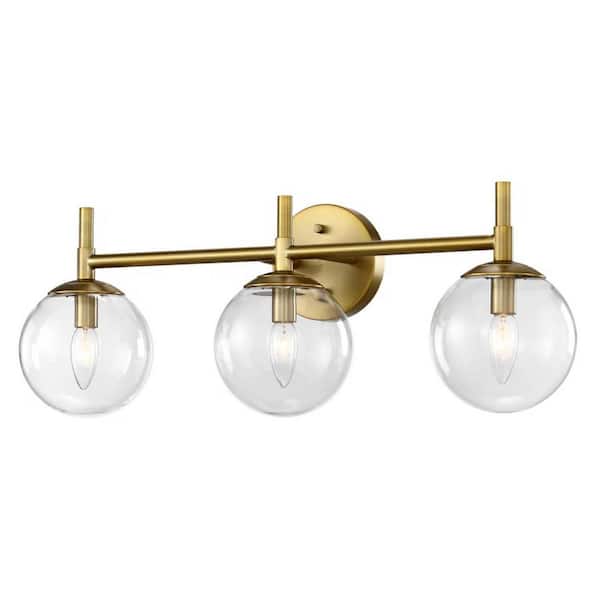 Lightania 25 in. 3 Light Gold Round Vanity Light with Clear Glass Shade