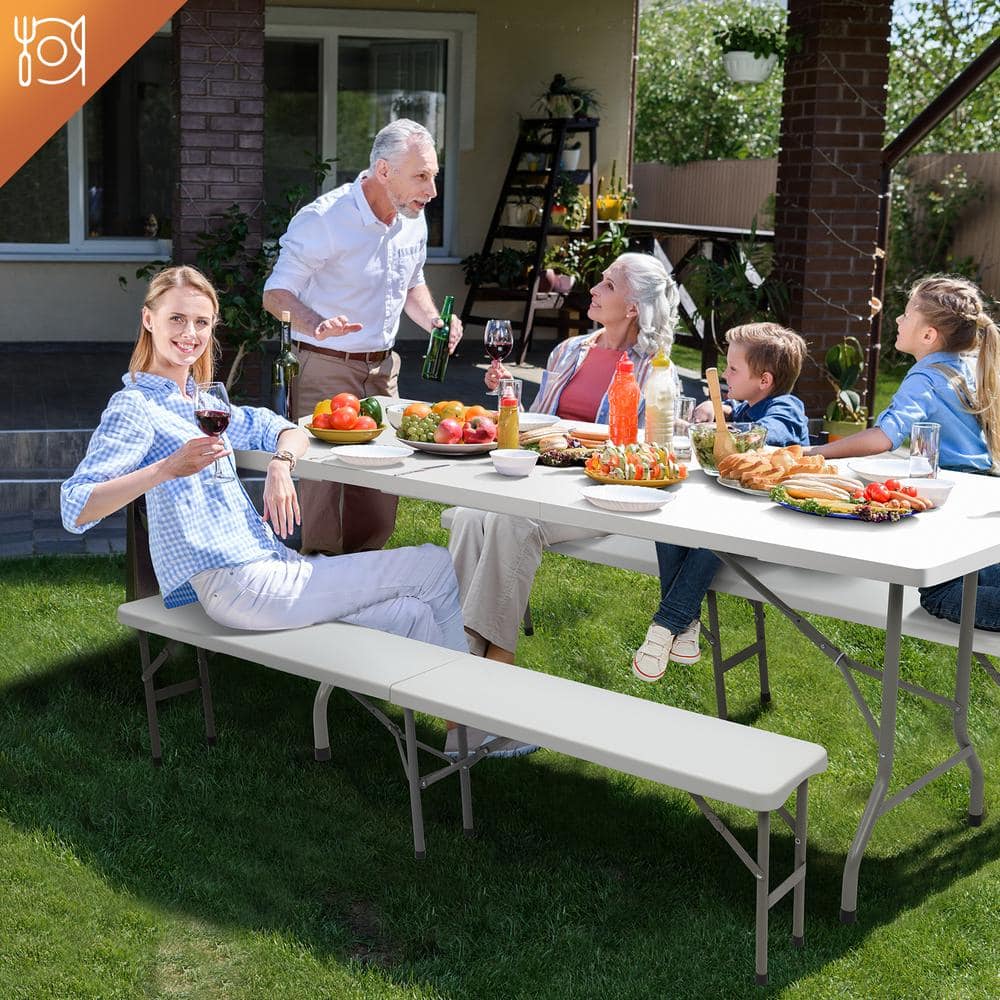 6 ft. Off-White Plastic Folding Bench with Steel Legs, 2-Pack